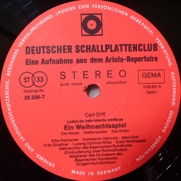 Cover Carl Orff - Ludus De Nato Infante Mirificus - Ein Weihnachtsspiel (LP, Clu) Schallplatten Ankauf