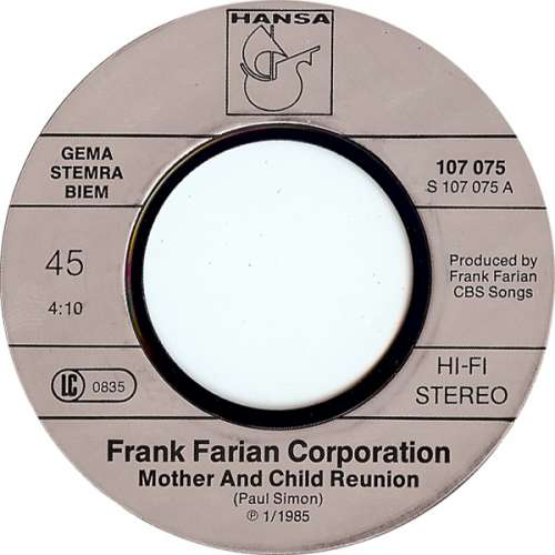 Cover Frank Farian Corporation - Mother And Child Reunion (7, Single) Schallplatten Ankauf