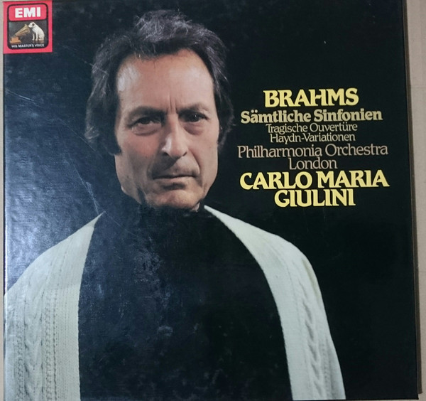 Cover Brahms* - Philharmonia Orchestra London*, Carlo Maria Giulini - Sämtliche Sinfonien (Tragische Ouvertüre / Haydn-Variationen) (4xLP + Box, Comp) Schallplatten Ankauf