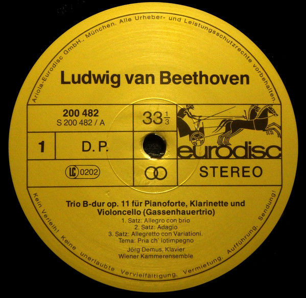 Cover Ludwig van Beethoven, Wiener Kammerensemble, Jörg Demus - Klaviertrio Op. 11 Gassenhauer / Klavierquartett Op. 16 (LP) Schallplatten Ankauf