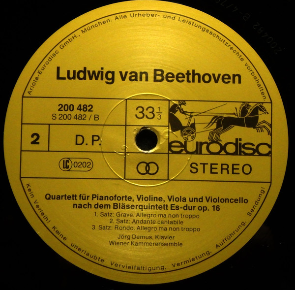 Cover Ludwig van Beethoven, Wiener Kammerensemble, Jörg Demus - Klaviertrio Op. 11 Gassenhauer / Klavierquartett Op. 16 (LP) Schallplatten Ankauf