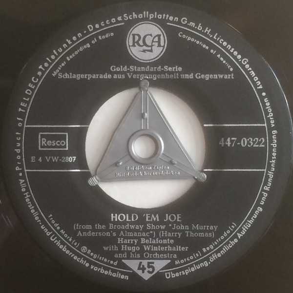Cover Harry Belafonte With Hugo Winterhalter And His Orchestra* - Hold 'Em Joe / I'm Just A Country Boy (7, Mono, tri) Schallplatten Ankauf