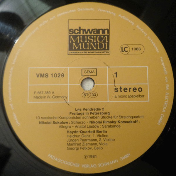 Cover Glasunow*, Borodin*, Sokolow*, Rimsky-Korssakoff*, Ljadow*, Kopylow*, Haydn-Quartett Berlin - Les Vendredis Vol. II - Freitags in Petersburg (LP) Schallplatten Ankauf