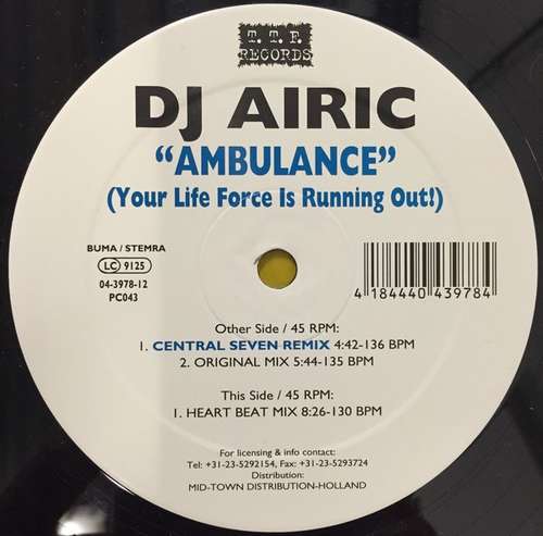Cover DJ Airic - Ambulance (Your Life Force Is Running Out!) (12) Schallplatten Ankauf