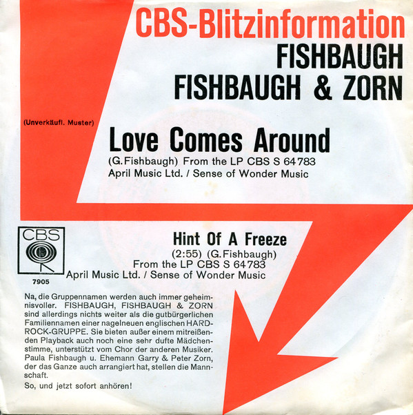 Cover Fishbaugh, Fishbaugh & Zorn - Love Comes Around / Hint Of A Freeze (7, Promo) Schallplatten Ankauf