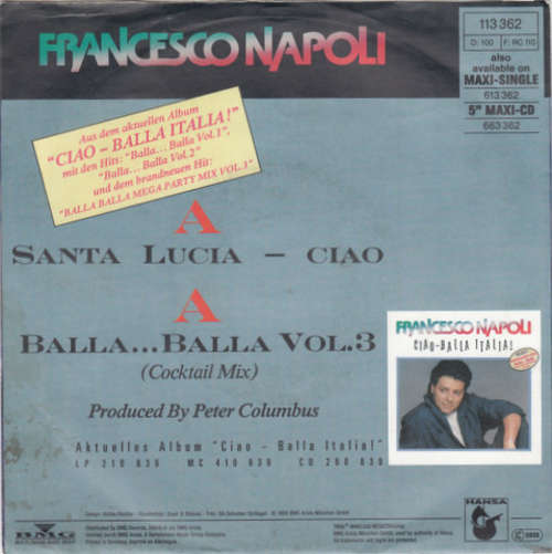 Cover Francesco Napoli - Santa Lucia - Ciao / Balla ... Balla Vol. 3 (7, Single) Schallplatten Ankauf