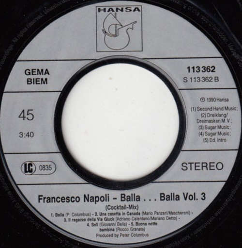 Cover Francesco Napoli - Santa Lucia - Ciao / Balla ... Balla Vol. 3 (7, Single) Schallplatten Ankauf