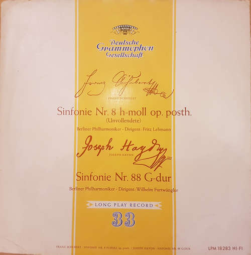 Cover Franz Schubert / Joseph Haydn – Berliner Philharmoniker · Fritz Lehmann / Wilhelm Furtwängler - Sinfonie Nr. 8 h-moll Op. Posth. (Unvollendete) / Sinfonie Nr. 88 G-dur (LP, Comp, Mono) Schallplatten Ankauf